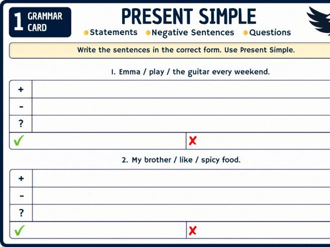 Present Simple Practice: Grammar Cards