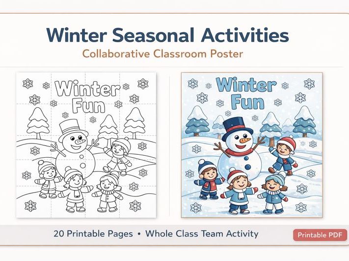Winter Seasonal Activities – Collaborative Classroom Poster (20 Pieces)
