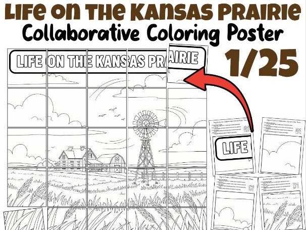 Life on the Kansas Prairie Collaborative Coloring Poster | Kansas Day Classroom Art