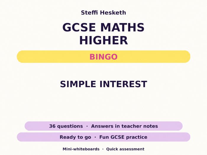 Simple Interest GCSE Maths Higher Bingo
