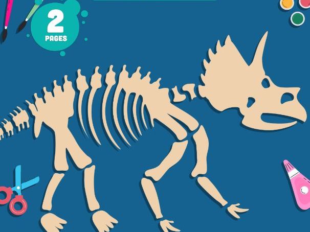 Triceratops Skeleton Craft, Dinosaur Color, Cut and Paste Activity