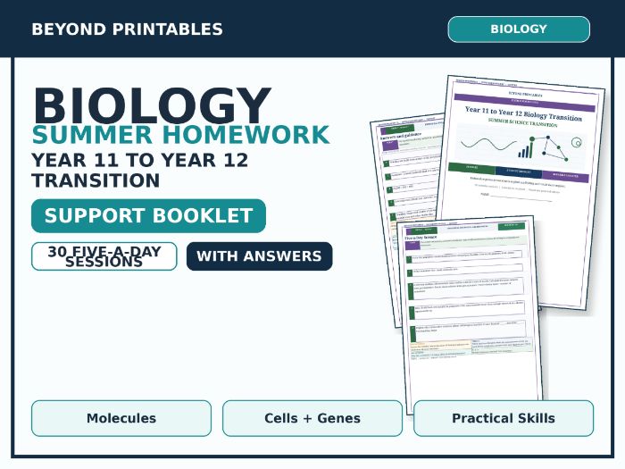 Biology Summer Homework Booklet — Year 11 to Year 12 Transition — Support — With Answers