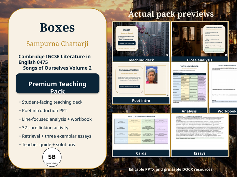 “Boxes” – poem by Sampurna Chattarji - Teaching and Learning Pack - Smithy's Basics