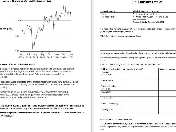 3.4  Influences on business decisions Edexcel A Level Business Studies booklet
