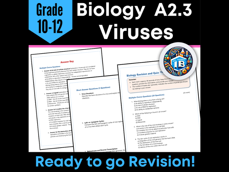 IB DP Biology A2.3 Viruses Quiz and Revision Worksheets 2026