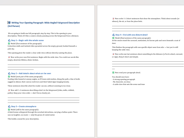 Descriptive Writing – Opening Paragraph (Fairground Theme)