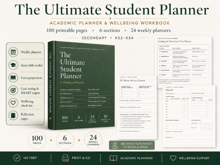 Ultimate Student Planner & Wellbeing Workbook | Study Skills, Revision & Tutor Time