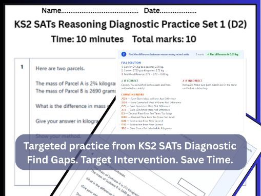 KS2 SATs Reasoning Diagnostic Practice (5Qs Set 1 for D2) with Solutions + Intervention Insight