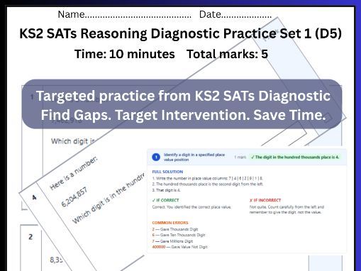 KS2 SATs Reasoning Diagnostic Practice (5Qs Set 1 for D5) with Solutions + Intervention Insight