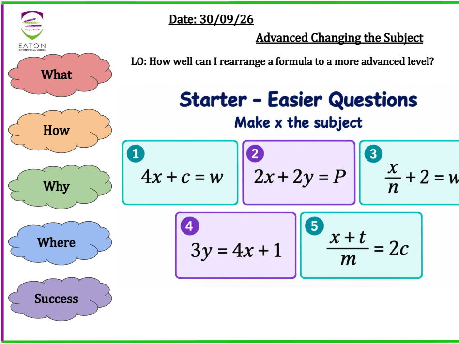 Advanced Changing the Subject / Rearranging a Formula (Improved Slides)