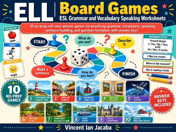 10 No-Prep ELL/ESL Board Games | Grammar, Vocabulary & Speaking Worksheets