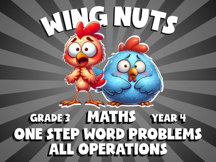 One Step Word Problems  All Operations WING NUTS Maths Game | No-Prep Year 4 Review Activity