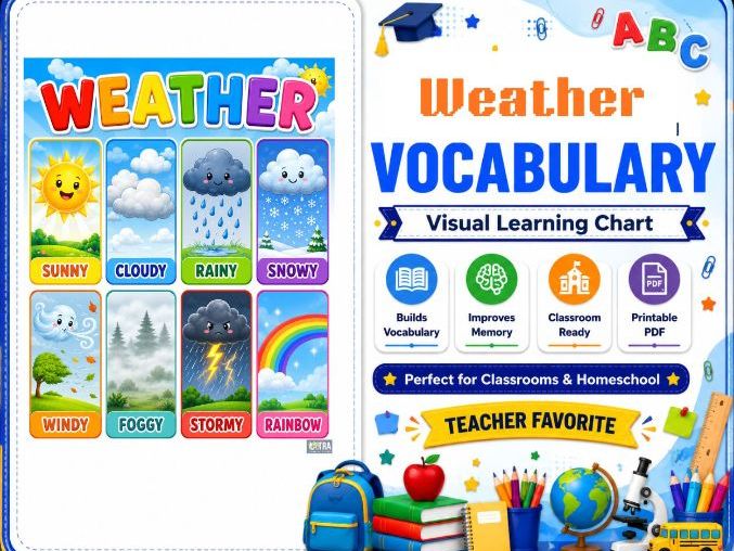 Weather Chart for Kids | Colorful Weather Learning Poster for Preschool, Kindergarten & Elementary