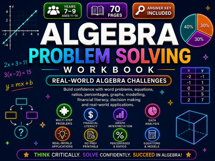 KS3 Algebra Problem Solving | Real-World Maths Activities | Years 7–9 | 70 Pages