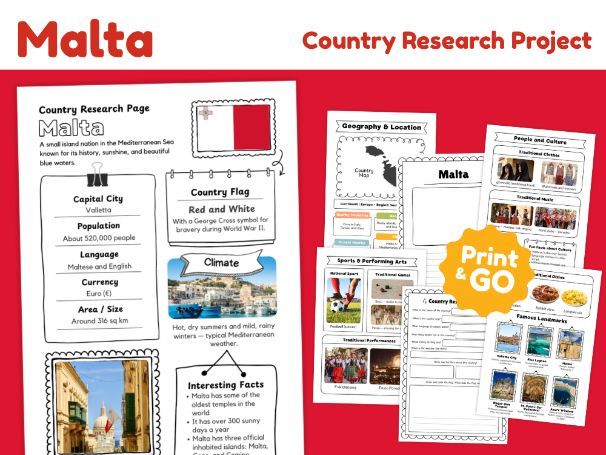Malta Country Study Worksheets | 14 Pages