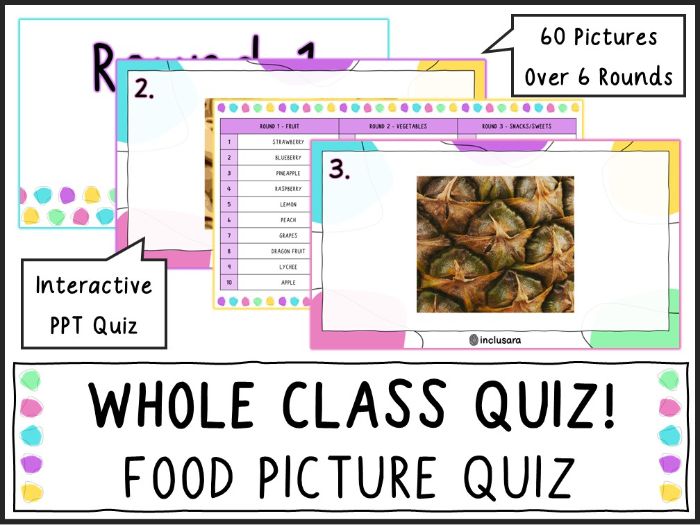 Whole Class Food Picture Quiz, End of Term/Year