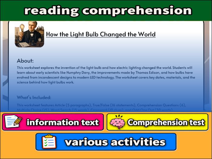 How the Light Bulb Changed the World - Comprehension 91����t & Activities