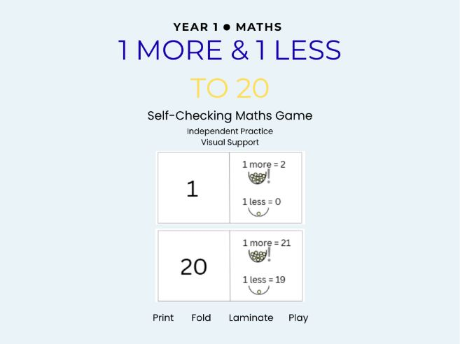 1 More and 1 Less to 20 - Self-Checking Maths Game | Year 1