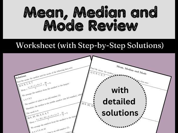 Mean, Median and Mode Review Worksheet (with Step-by-Step Solutions)
