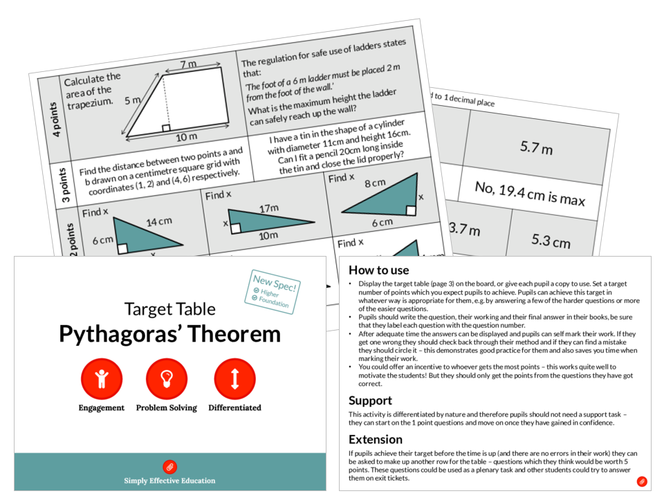 Pythagoras' Theorem (Target Table)