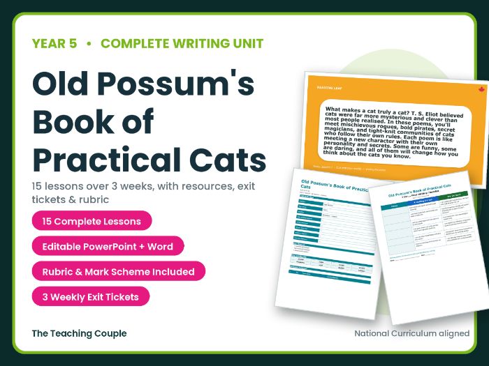 Old Possum's Book of Practical Cats | Year 5 English Unit | 15 Complete Lessons + Resources