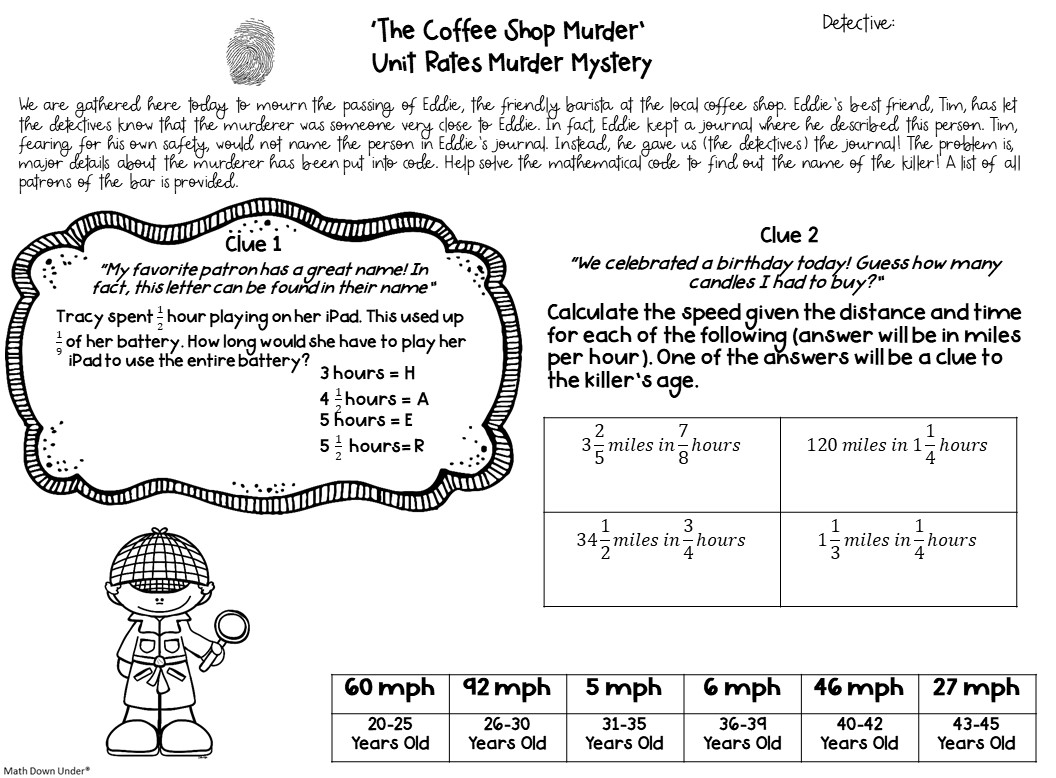 Unit Rates : Complex Fractions & Better Buy Murder Mystery - PDF Regarding Finding Unit Rates Worksheet