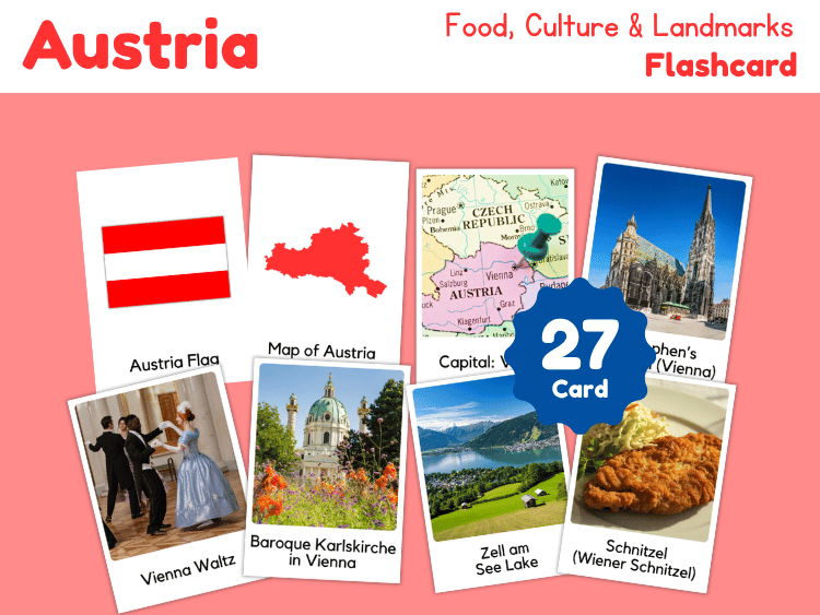 Austria Geography Flashcards | 27 Printable Country Study Cards