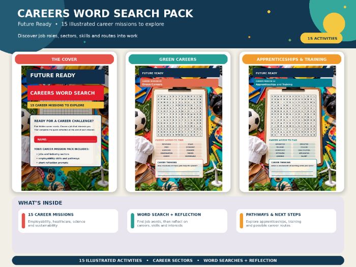 Future Ready Careers Word Search Pack | 15 Career-Themed Activities