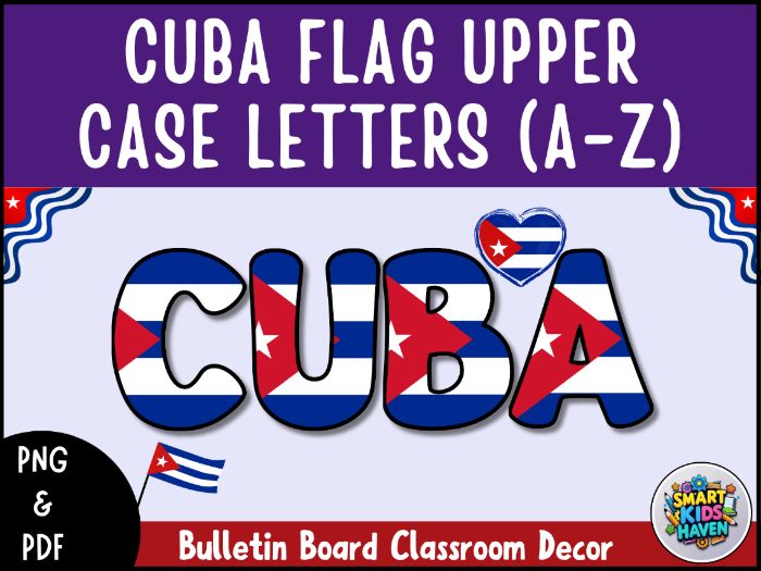 Cuba Flag Bulletin Board Letters Uppercase Alphabet A-Z Classroom Decor.