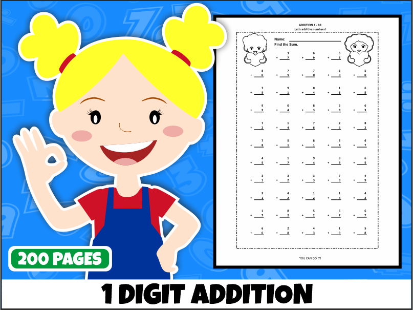 1-Digit Addition Worksheets | 200 Printable Worksheets | Years 1–2 Maths