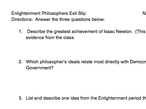 Enlightenment Philosopher's Exit Slip