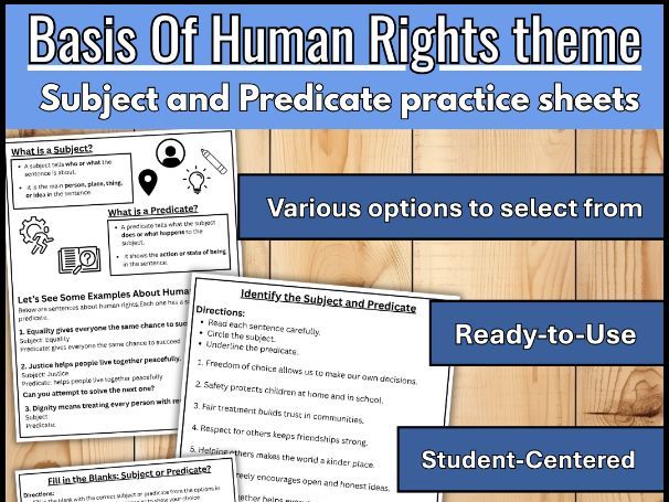 Human Rights Subject and Predicate Worksheets for Sentence Writing Practice
