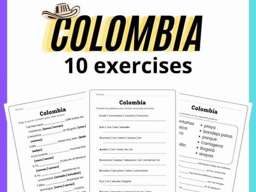 All About Colombia in Spanish | Present Tense Worksheets | Colombia Activities