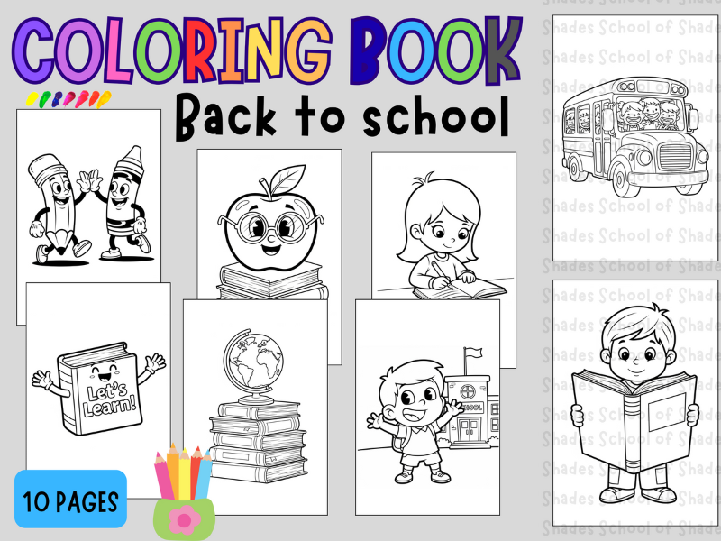 Back to School Coloring Pages | 10 Easy Printable Worksheets PDF