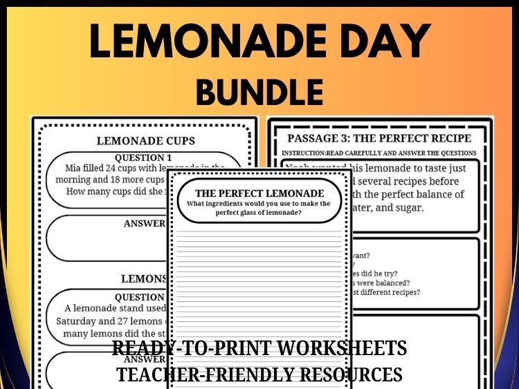 National Lemonade Day Activities Bundle | Math, Reading Comprehension & Writing | Grades 2–8