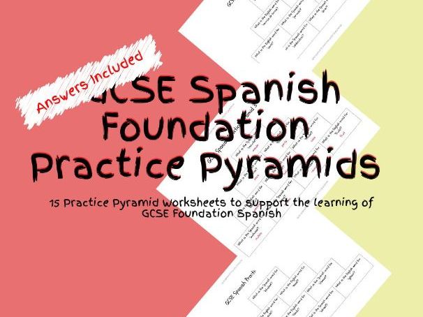 15 GCSE Foundation Level Spanish Practice Pyramid Worksheets PDF