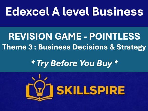 Edexcel A Level Business Revision Game (Theme 3) | Business Decisions & Strategy | Interactive HTML