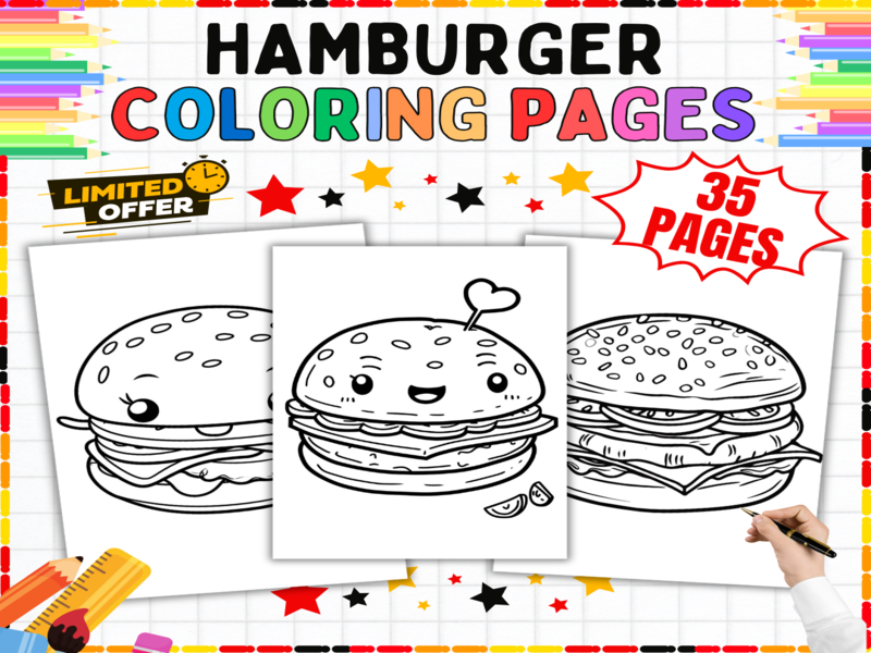 Hamburger Coloring Pages | Cute Food Colouring Sheets - Fun Art Activities for Kids