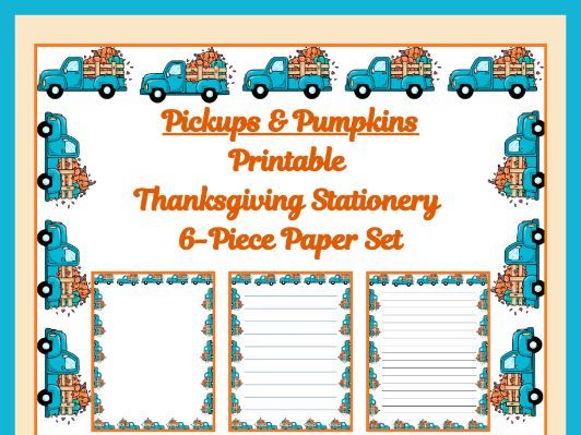 Pickups & Pumpkins! Stationery Pages 6 Printable Writing Papers (Color/B&W) (Lined/Unlined)