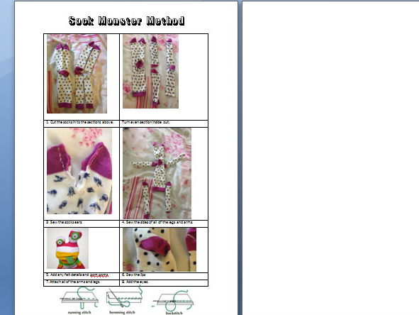 Design Technology Sock Monster Puppets Presentation and Method Worksheet
