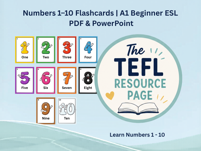 Numbers 1–10 Flashcards | A1 Beginner ESL  PDF & PowerPoint