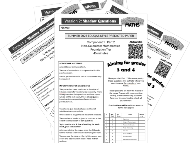 Eduqas Predicted Paper Shadow Questions - middle 40 marks