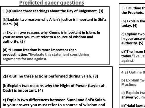 Edexcel Religious Studies A predicted paper Islam