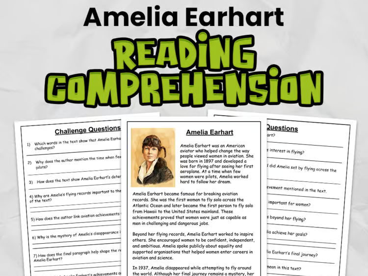 Amelia Earhart Reading Comprehension for Gr 3 - 5 | Women's History Month