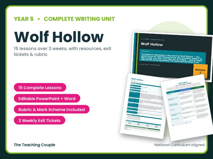 Wolf Hollow | Year 5 English Unit | 15 Complete Lessons + Resources + Mark Scheme