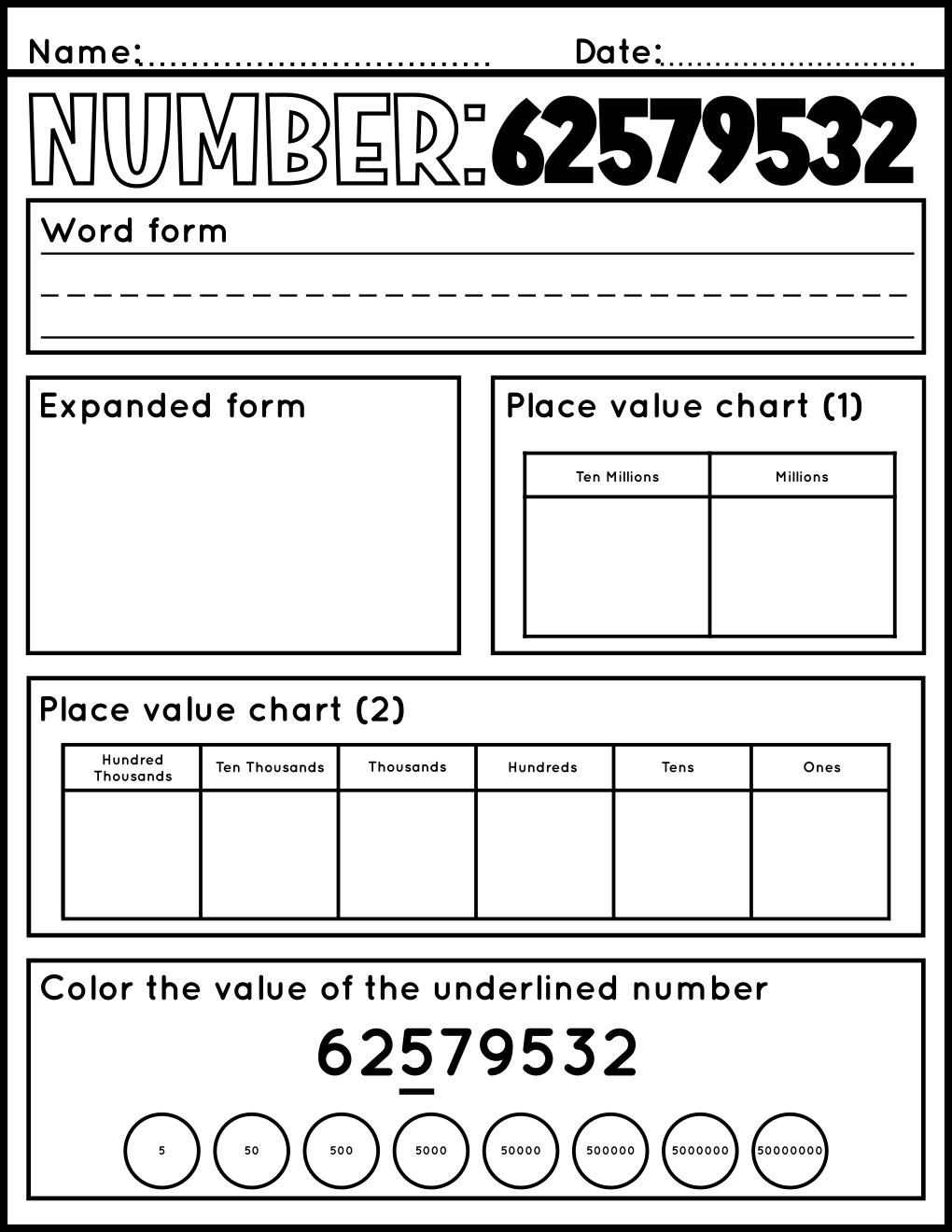 Place Value to Ten Millions Worksheets | KS2/KS3 Maths Resource for ...