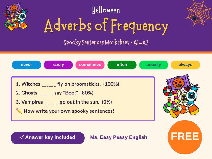 FREE Halloween Adverbs of Frequency for ESL
