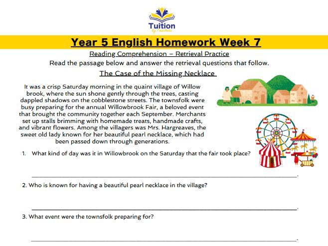 7. Year 5 - Reading Comprehension & Punctuation