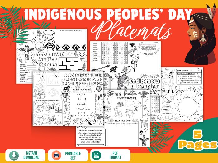 Celebrating Indigenous People Day- Activity Placemats-Grades 2-4