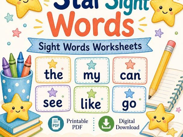 Star Sight Word Worksheets for Kids